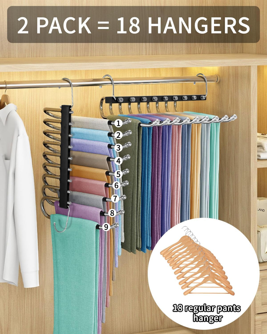 2 Stück 9 In 1 Edelstahl Faltbare Hosenkleiderbügel, Hosenbügel Kleiderbügel Platzsparend, Mehrfach
