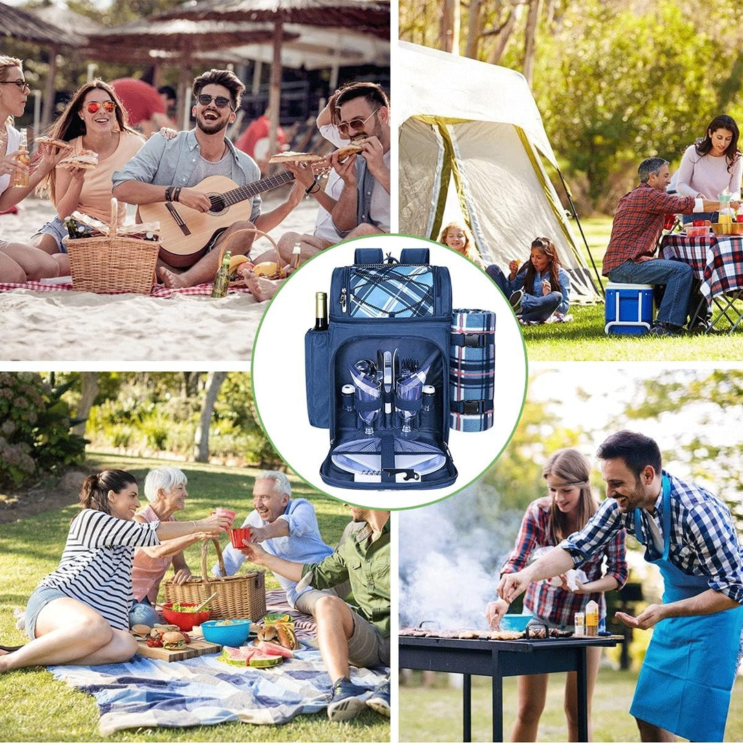 Hap Tim Picknickkorb Rucksack für 2 Personen mit isoliertem auslaufsicherem Kühlfach, Weinhalter, Fl