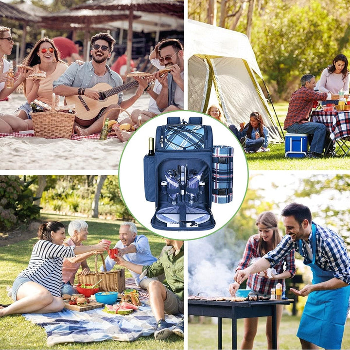 Hap Tim Picknickkorb Rucksack für 2 Personen mit isoliertem auslaufsicherem Kühlfach, Weinhalter, Fl