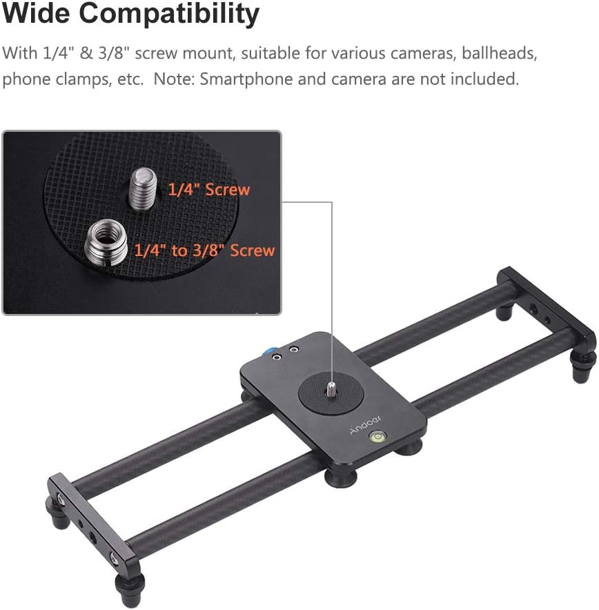 Andoer 40cm / 15inch Kohlefaserkamera Track Slider Video Stabilisator Schiene mit Mini-Kugelkopf-Tel