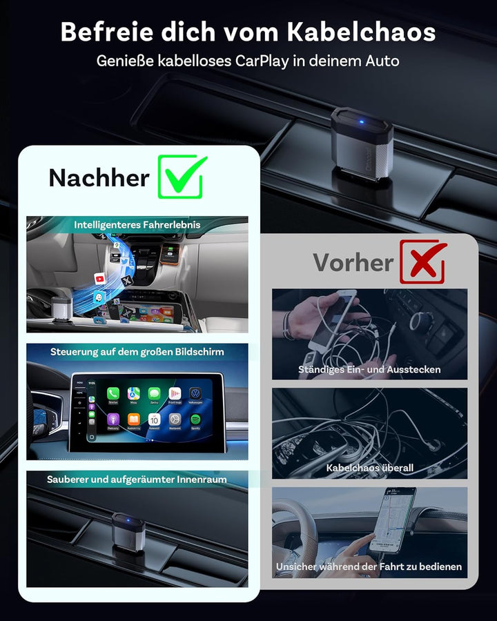 2026 Ottocast Mini Nova, Kabelloser CarPlay & Android Auto Adapter, Plug & Play USB, Automatische Ve