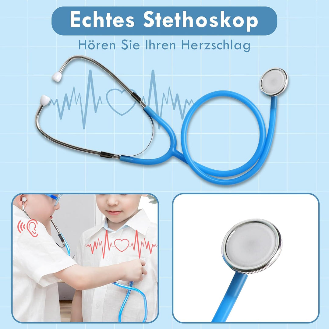 Lehoo Castle Arztkoffer Kinder, Doktorkoffer Kinder, Arztkoffer mit Stethoskop & Arztkittel, Spielze