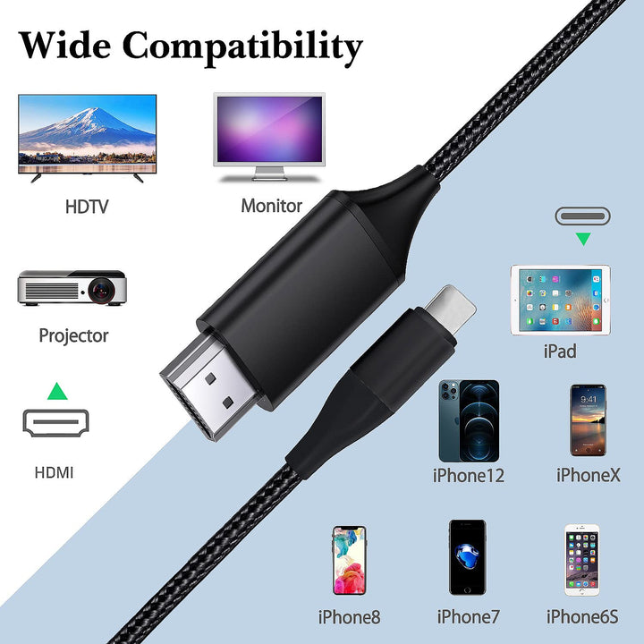 HDMI-Kabel für iPhone, HDMI-Konverterkabel 2,0 m, Phone/Pad/Pod auf TV, HDMI-Verbindungskabel, iOS 1