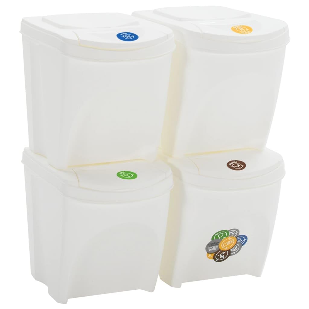 vidaXL Stapelbare Mülleimer 4 Stk. Weiss 100 L Polypropylen, Abfalleimer, Abfallbehälter, Abfalleime