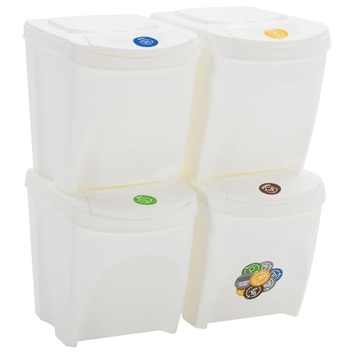 vidaXL Stapelbare Mülleimer 4 Stk. Weiss 100 L Polypropylen, Abfalleimer, Abfallbehälter, Abfalleime