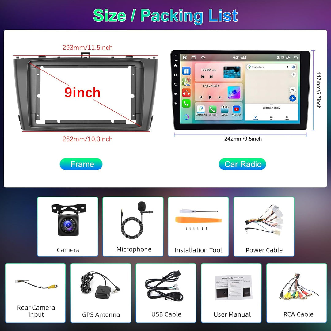 Hodozzy 4G+64G Autoradio für Toyota Avensis T27 2008-2015 Android 8 Core 9 Zoll IPS Touchscreen Navi