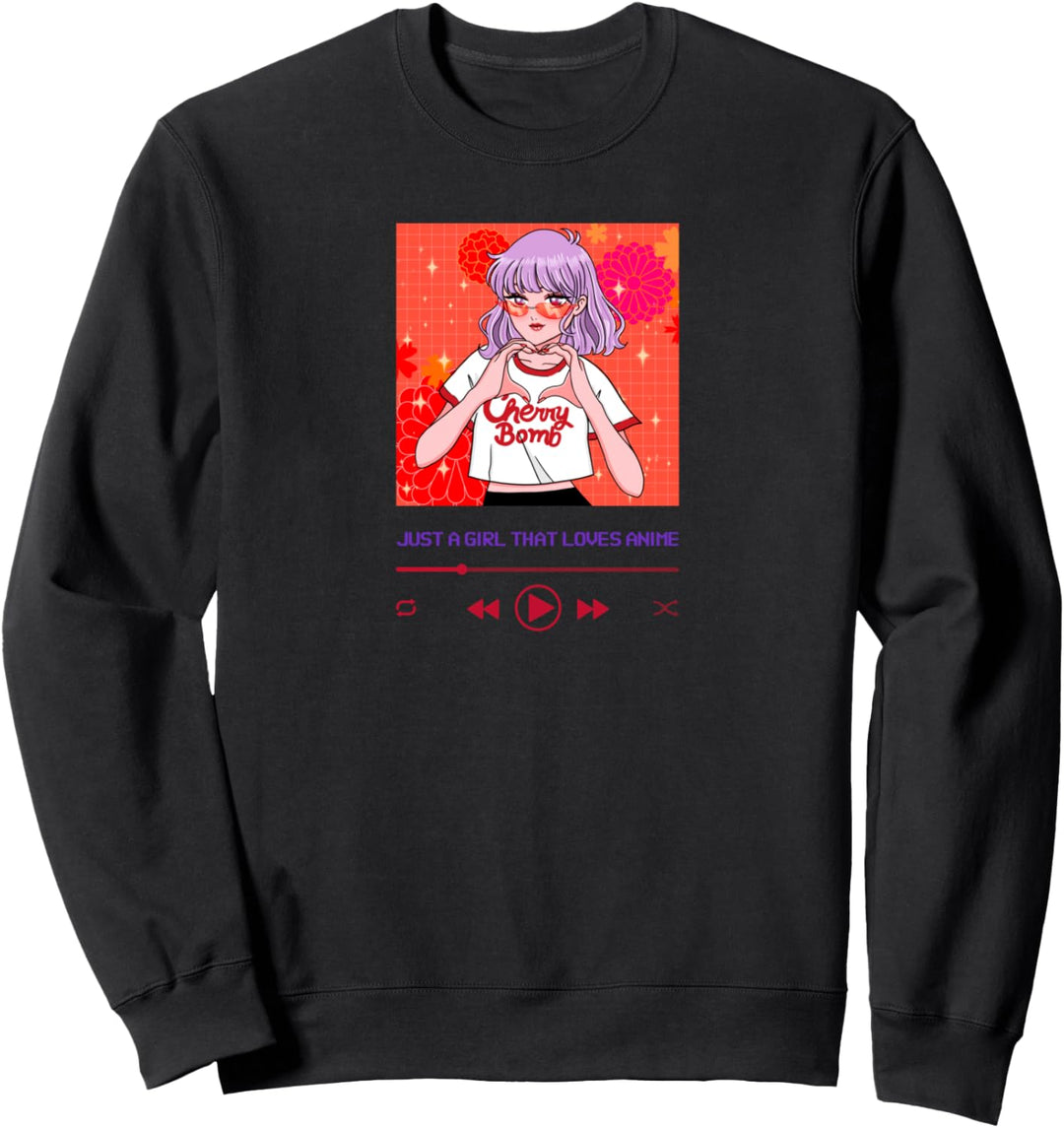 Nur ein Mädchen, das Anime Liebt - Media Player Kirschdesign Sweatshirt