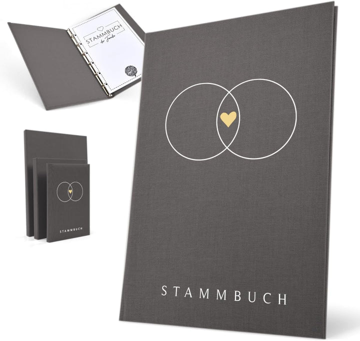 Hochzeitideal – Stammbuch der Familie Serie Alan grau DIN A4 - Buchbinderleinen Stammbuch Hochzeit -