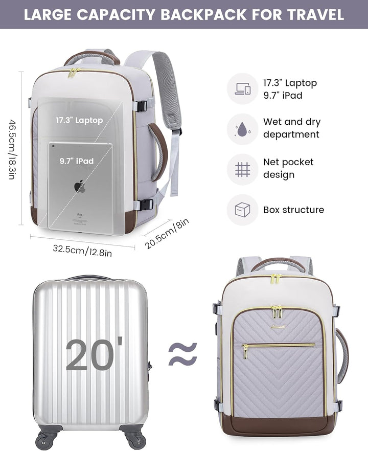 LOVEVOOK Reiserucksack Handgepäck Flugzeug 17.3 zoll Laptop Rucksack Damen Wasserdicht Travel Backpa