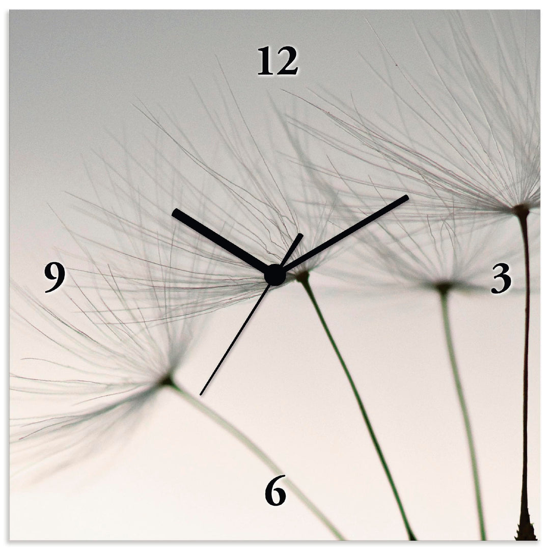 ARTLAND Wanduhr ohne Tickgeräusche Leinwand Quarzuhr 30x30 cm Quadratisch Lautlos Blumen Pusteblume