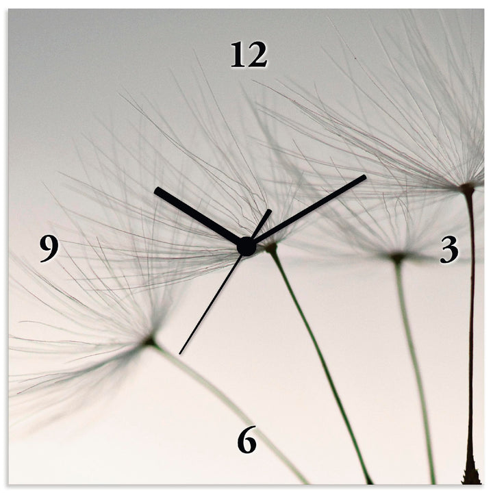 ARTLAND Wanduhr ohne Tickgeräusche Leinwand Quarzuhr 30x30 cm Quadratisch Lautlos Blumen Pusteblume