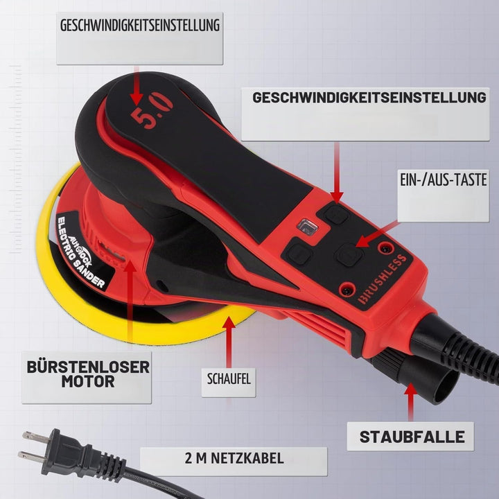 Autolock Bürstenloser Exzenterschleifer mit 125mm/150mm Schleifteller, 350W Exenterschleifmaschine,