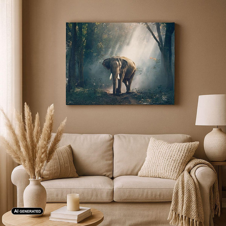 Bilder auf Leinwand elefant natur Leinwandbild mit Rahmen 70x50cm Wandbilder Dekoration Wohnzimmer S