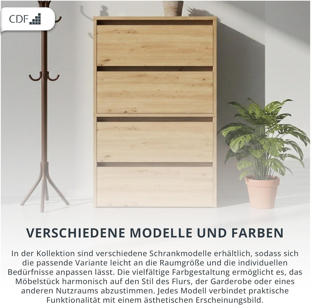CDF Schuhschrank Modo X2 | Farbe: Eiche Artisan | Ideal für Vorzimmer, Flur, Büro | Schuhaufbewahrun