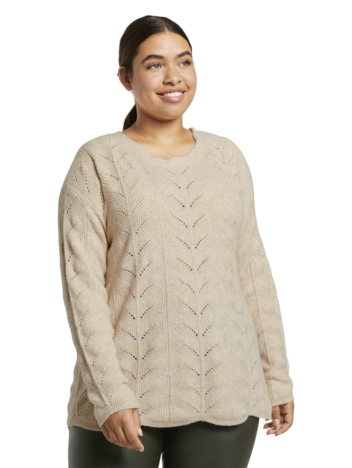 TOM TAILOR My True ME Damen Pullover & Strickjacken Pullover mit Zopfstrickmuster Sand Dune Melange,