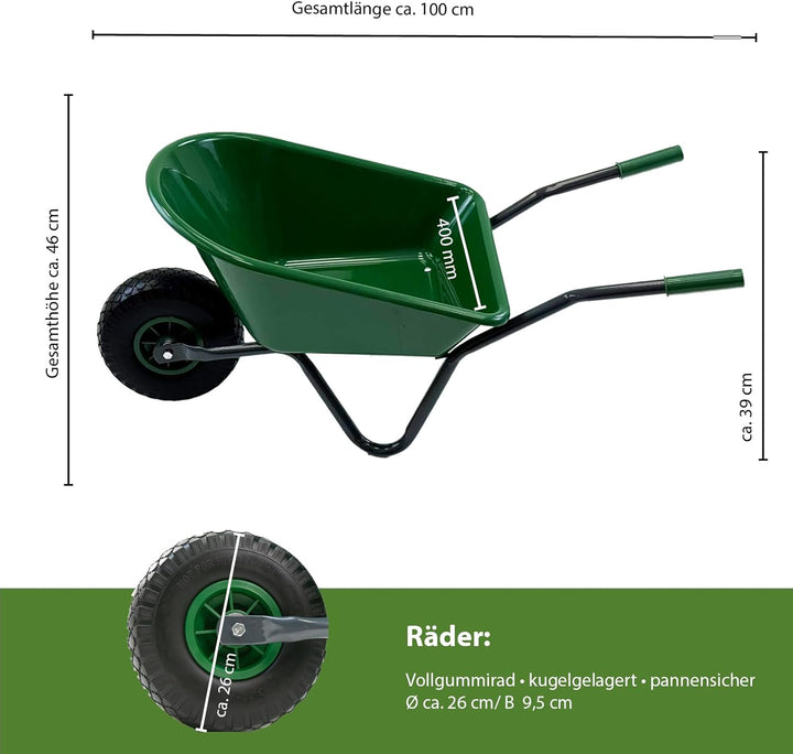 TRUTZHOLM Kinderschubkarre Uni 3,6 kg 40 kg Traglast Stahl Kunststoff grün Vollgummirad Schiebkarre