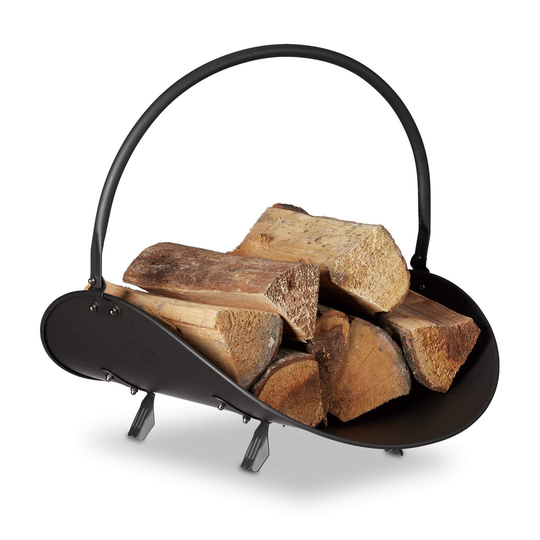 Relaxdays Kaminholzkorb schwarz, Brennholzkorb gross, Holzwiege Kamin, Feuerholzkorb Metall, HxBxT 4