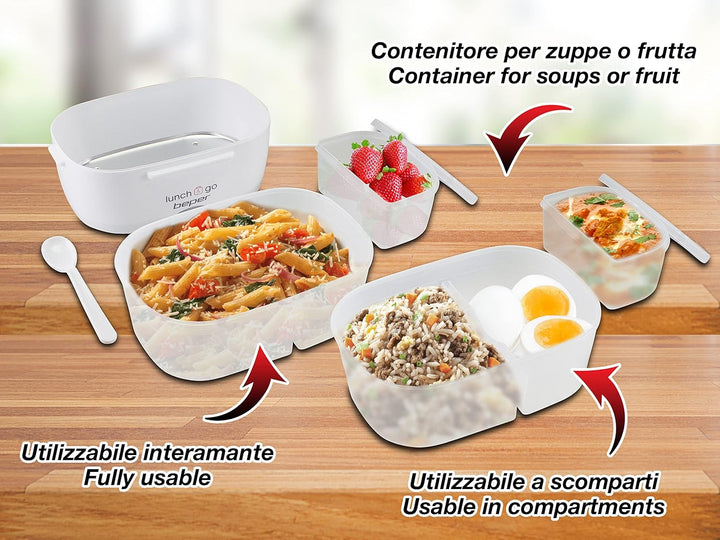 Beper Lunch &amp; Go - Wärmende Lunchbox, tragbarer elektrischer Speisenwärmer, 2 herausnehmbare Behälte
