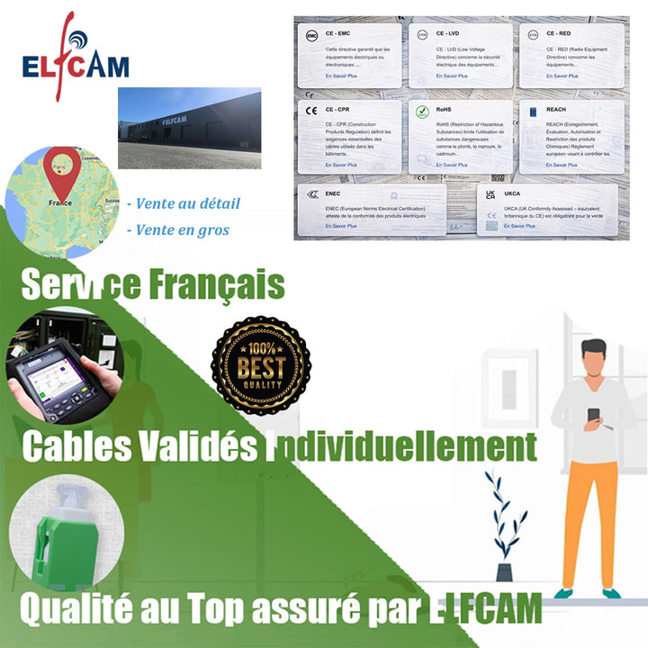 Elfcam® - 150m LWL Glasfaser-Kabel SC/APC auf SC/UPC Stecker, Simplex 9/125μm Patchkabel, Lichtwelle