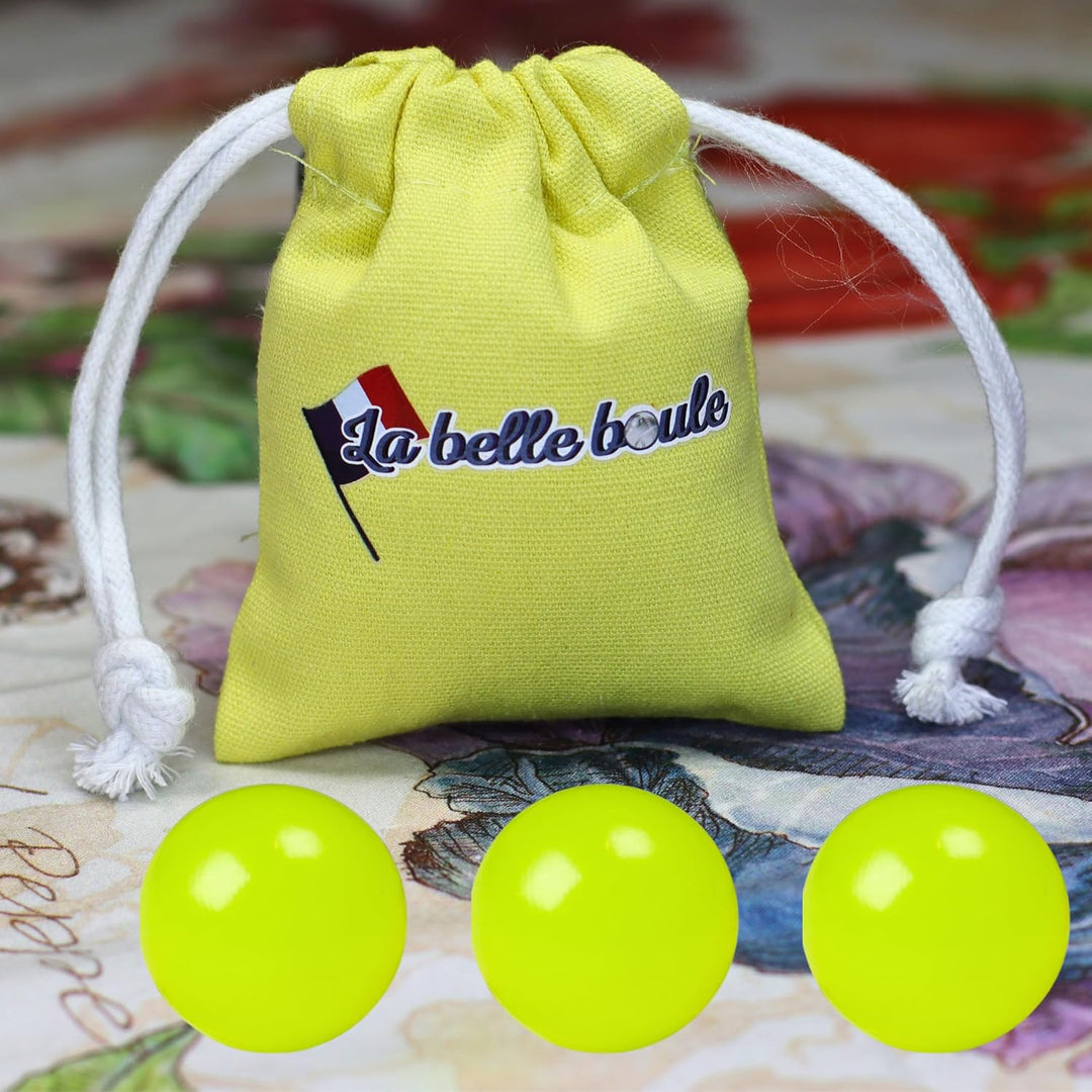 La belle boule® | 3 Cochonnets fluorescents en Résine Haute Visibilité Pour Pétanque + Pochette – Bo