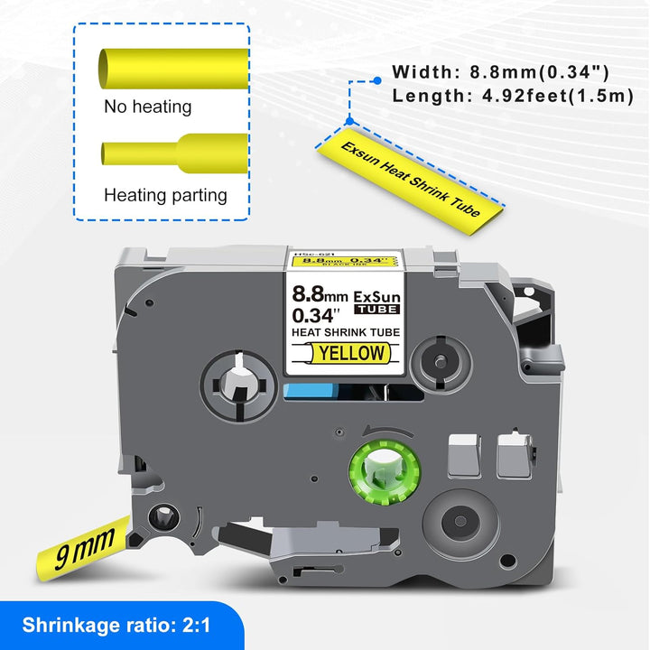 3er-Pack Kompatibel 8,8mm Schrumpfschläuche Etikettenband für Brother HSe-621 HSe621 HS621 HS-621 fü