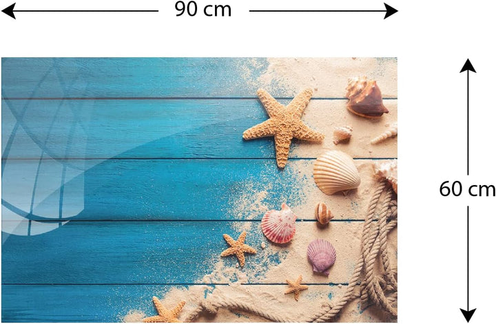 ALLboards Glas Magnettafel MUSCHELN BLAUES HOLZ SAND SEIL 90x60cm Glasbild Memoboard aus Glas Glasta