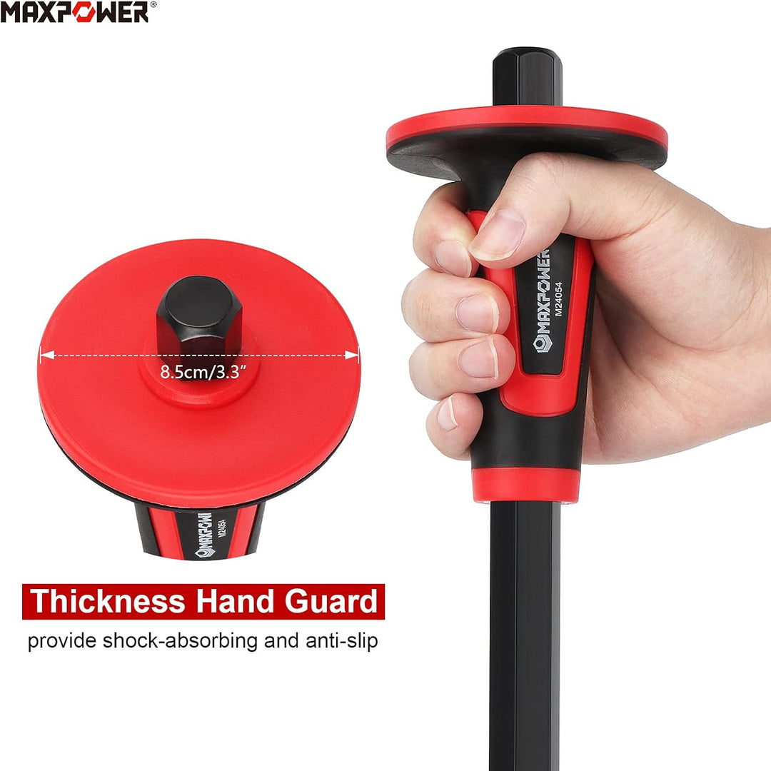 MAXPOWER Handmeissel Set 3 Stück mit Handschutz, Spitzmeissel 30cm, Präzisionsflachmeissel 30 x 3 cm