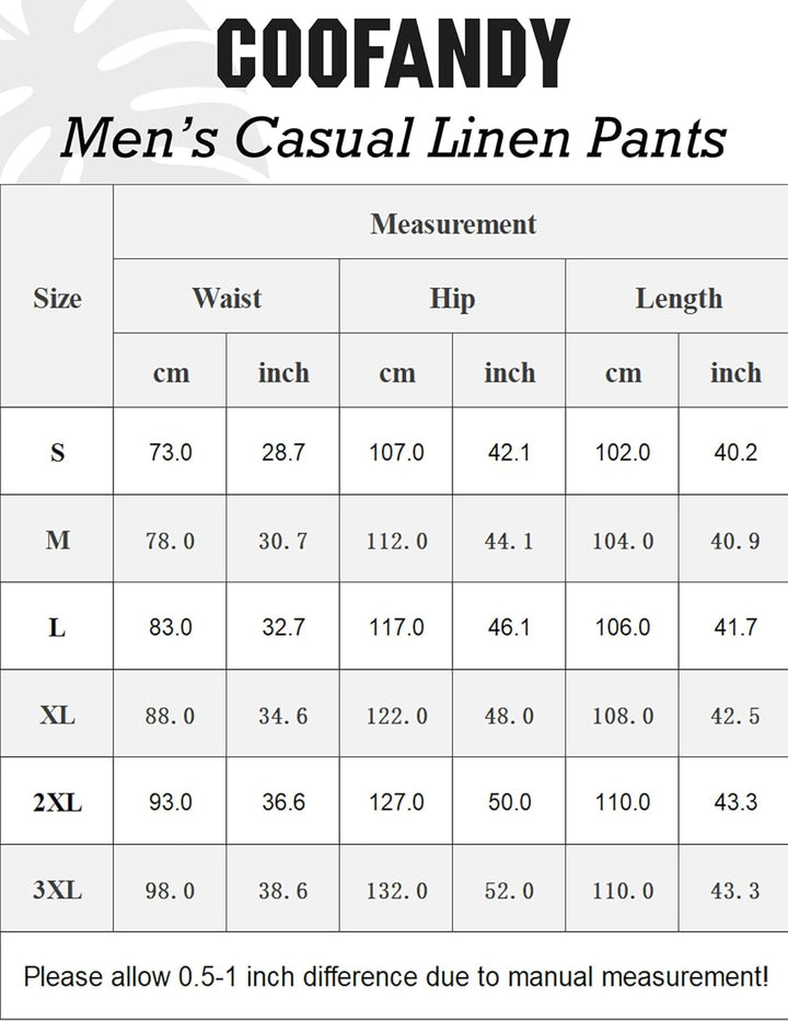 COOFANDY Herren Leinenhose mit Kordelzug Leicht Sommerhose Freizeithose Einfarbig Hose Lang für Männ