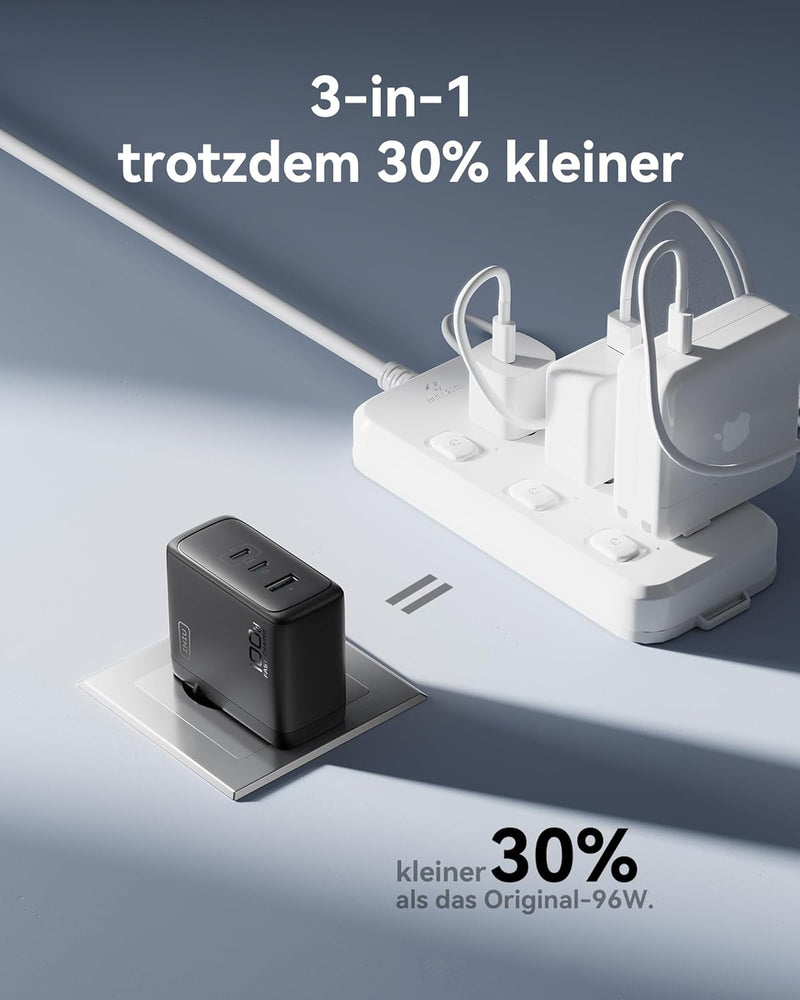 INIU 100W USB C SchnellLadegerät, (GaN Ⅲ) 3 Ports Laptop Netzteil PD PPS ladegerät Fast Charger, Kom