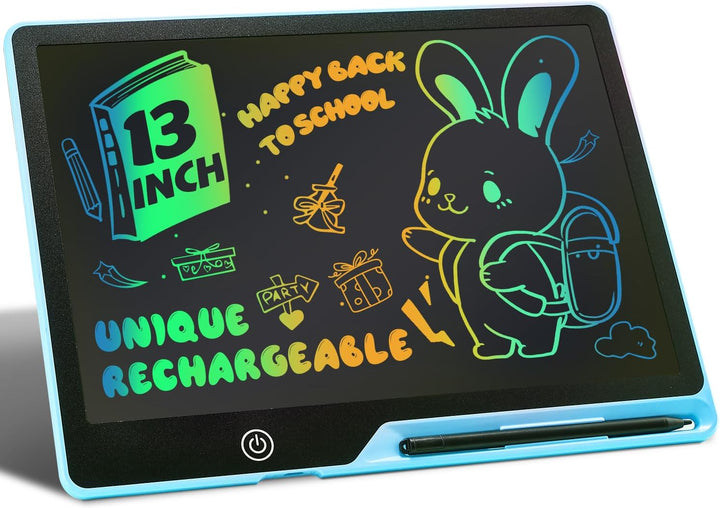 Kinayue LCD Schreibtafel Kinder Wiederaufladbare 13 Zoll Maltafel Zaubertafel Blau,Umweltfreundlich