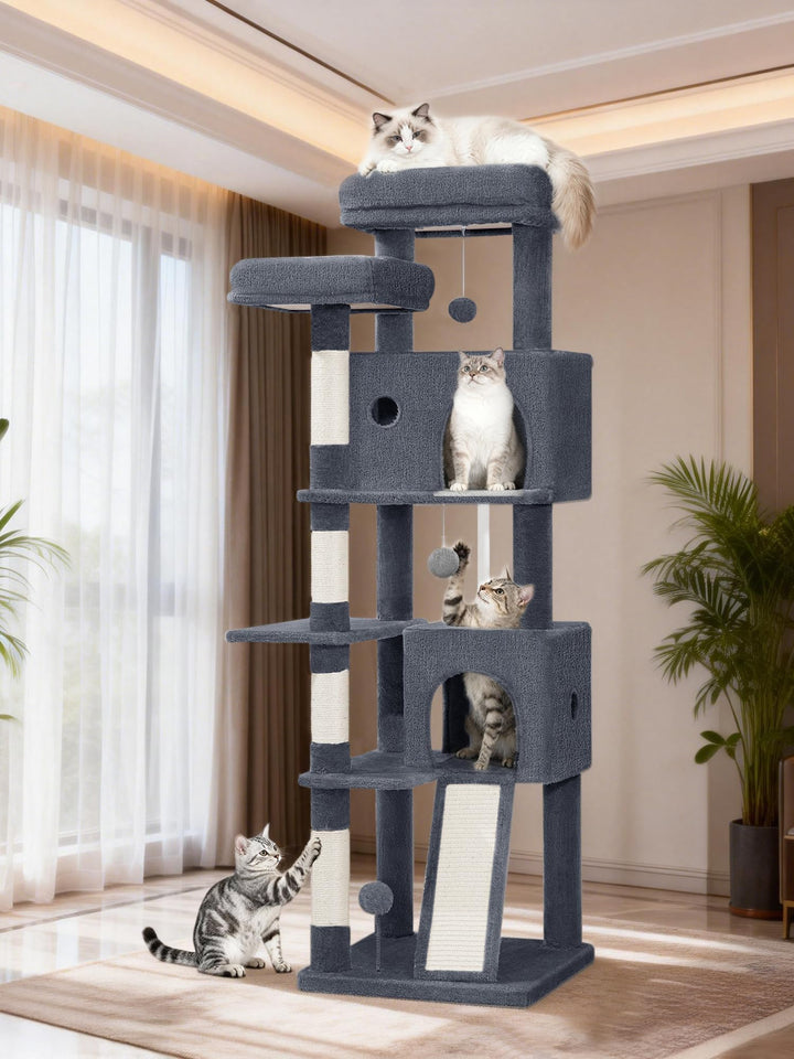 Kratzbaum 152 cm, Katzenbaum Gross, Kratzbaum Grosse Katzen Stabil mit Kratzsäulen, Kratzbrett, 2 Be