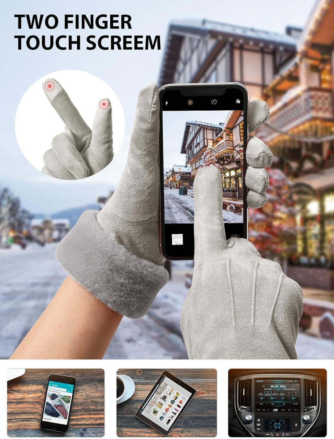 vislivin Handschuhe Damen Winter Warm Handschuhe Touchscreen Handschuh mit Gefütterte Grau L, Grau L