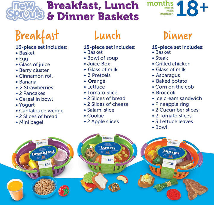 Learning Resources New Sprouts Frühstücks-, Lunch- und Dinner-Set Drei Mahlzeitenkörbe, Drei Mahlzei