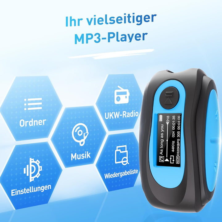 AGPTEK IPX8 Wasserdicht MP3 Player, 8GB HiFi MP3 Musik Player zum Schwimmen und Laufen, mit wasserdi