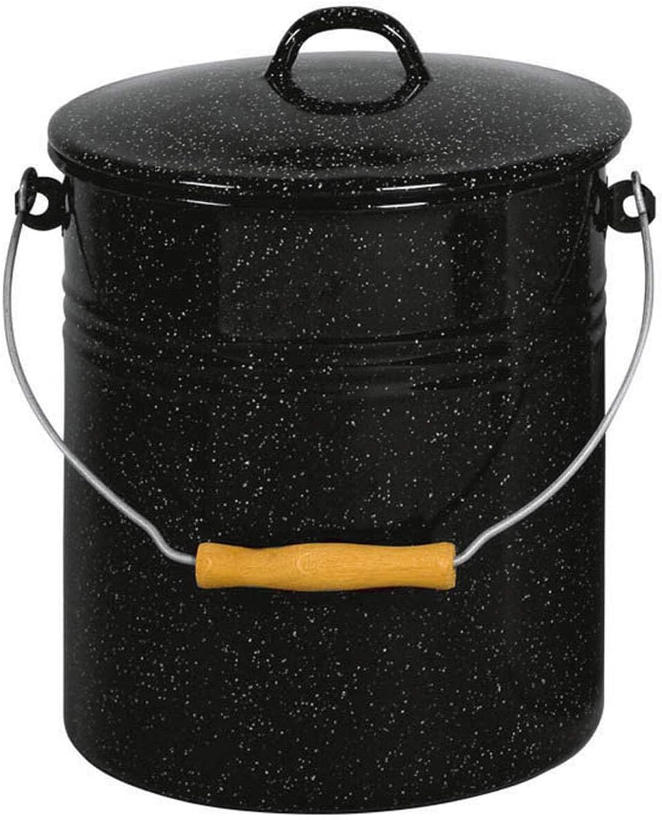 Mülleimer mit Deckel emailliert, schwarz mit weissen Sprenkeln, 10 Liter 10 Liter Schwarz Gesprenkel