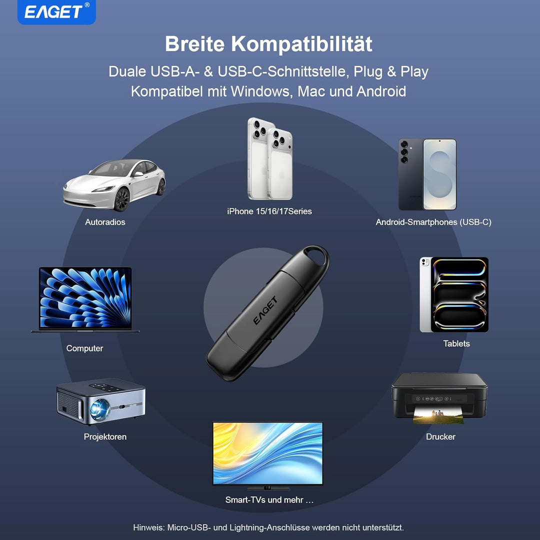 128GB USB C Stick, bis zu 400 MB/s, Dual Drive Typ-C & USB-A, USB 3.2 Speicherstick, Metallgehäuse,