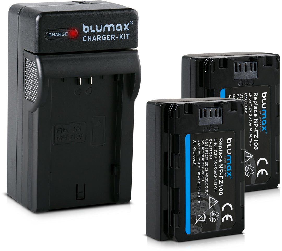 Blumax 2X Akku ersetzt Sony NP-FZ100-2040mAh + Ladegerät | für Sony FX30-7 IV 7c 7RIV 7RV 7RIII ZV-E