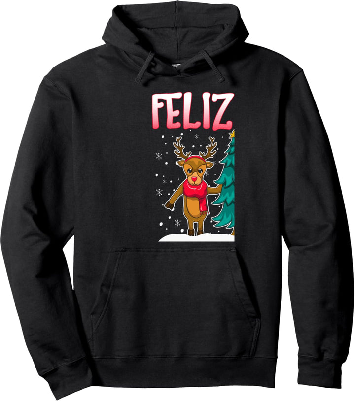 Reindeer Feliz Navidad Couples Matching Pullover Hoodie