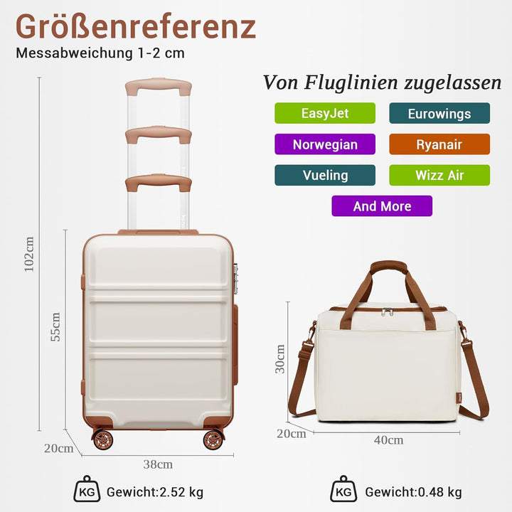 KONO 55cm Handgepäck-Koffer Trolley Set 2 Teilig Gepäcksets, Kleiner Koffer mit Rollen Handgepäck Se
