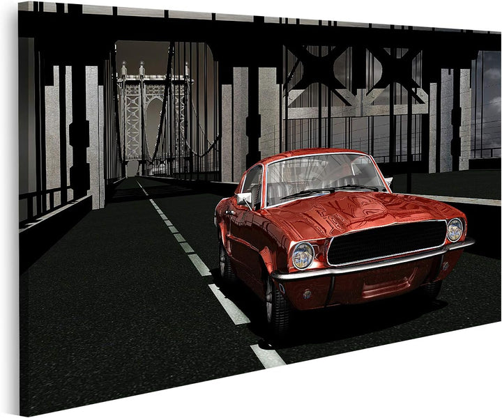islandburner Bild auf Leinwand Horizontaler Blick Roter 1967Er Mustang Manhattan Bridge Bilder Wandb