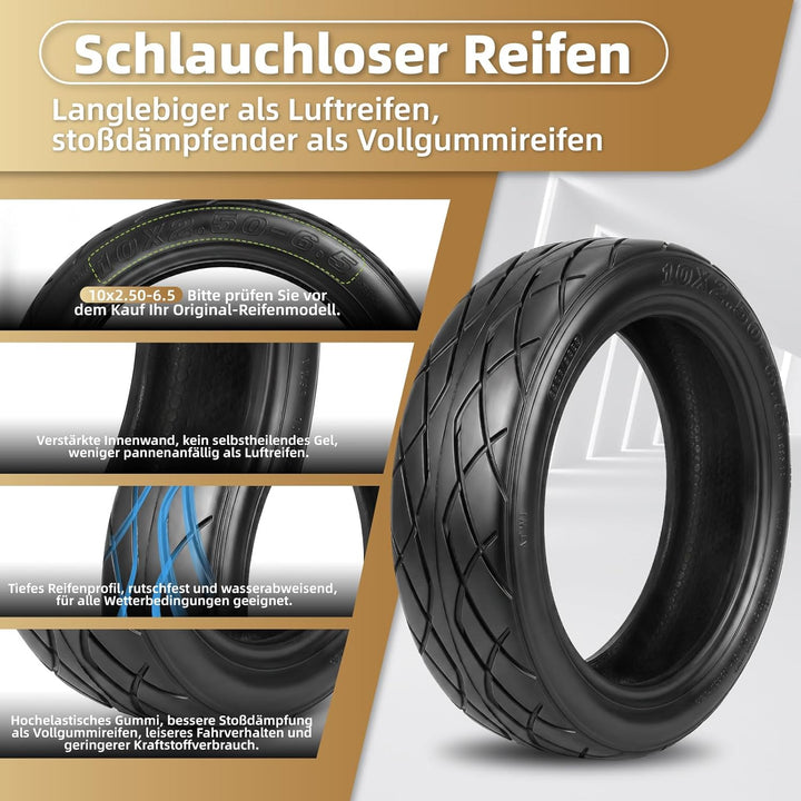 10x2,50-6,5 E Scooter Reifen Tubeless für ODYS Neo E100 Elektroroller 10 Zoll Ersatzreifen Schlauchl