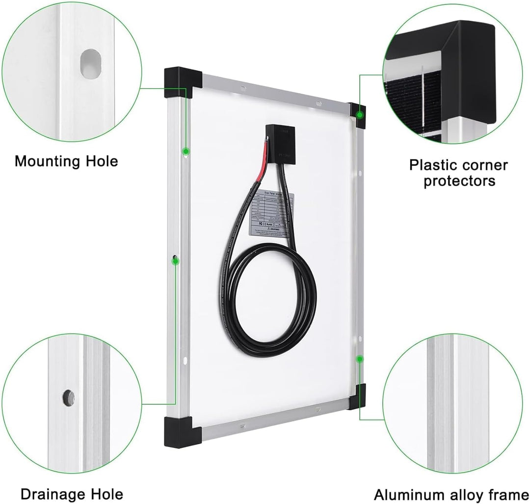 50W Solarpanel 12V Kit: 2x25W Monokristallines Photovoltaik Solarmodul mit 10A Laderegler, 2Pcs Verl