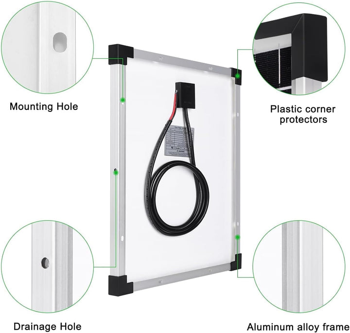 50W Solarpanel 12V Kit: 2x25W Monokristallines Photovoltaik Solarmodul mit 10A Laderegler, 2Pcs Verl