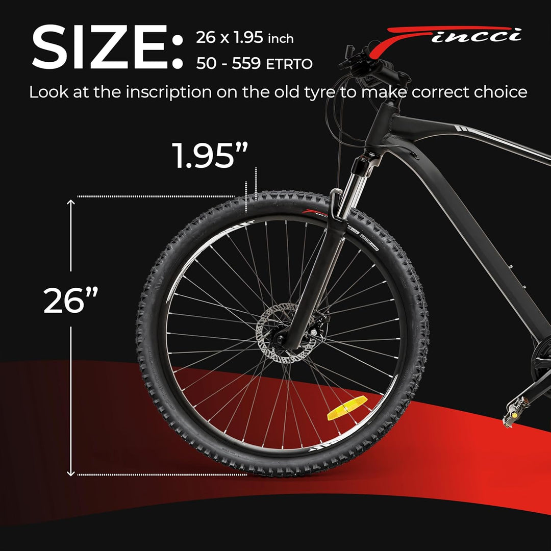 Fincci Fahrradreifen 26 Zoll - MTB Reifen 26 x 1.95, Fahrradmantel 26 Zoll, 60 TPI FaltReifen für Mo