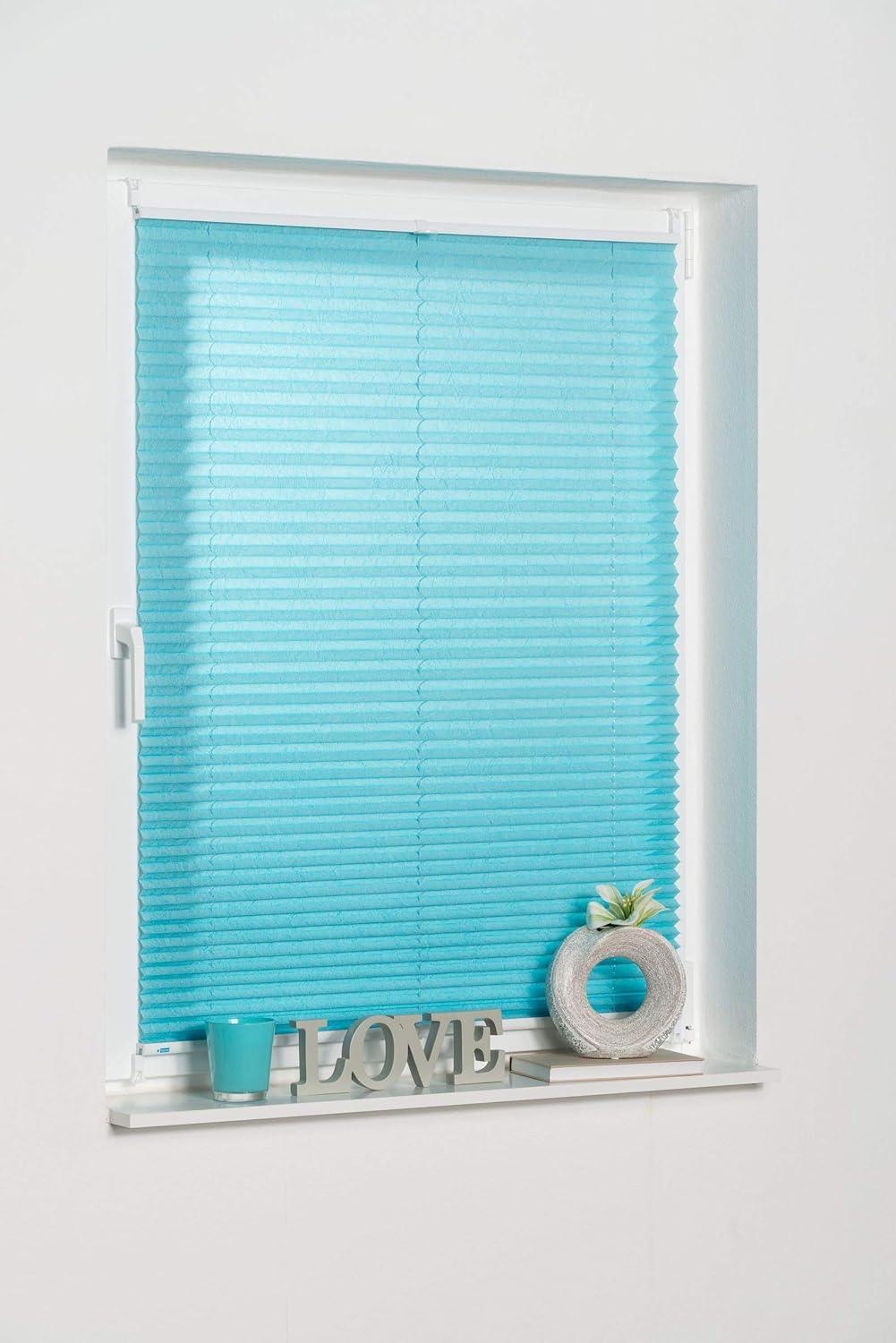 K-home 360273-5 Klemmfix-Plissee 80 x 130 cm (B x L) Iceblau Lichtschutz +++ Moderne Crushed Optik +