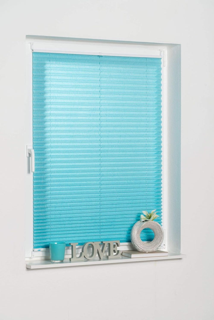 K-home Klemmfix-Plissee 90 x 130 cm (B x L) Iceblau Lichtschutz +++ Moderne Crushed Optik +++ 90 x 1
