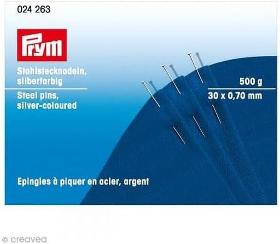Prym 024263 Stecknadeln, 0,70 x 30mm, silberfarbig, 500g, Pappdose 30 x 0,70mm, 30 x 0,70mm