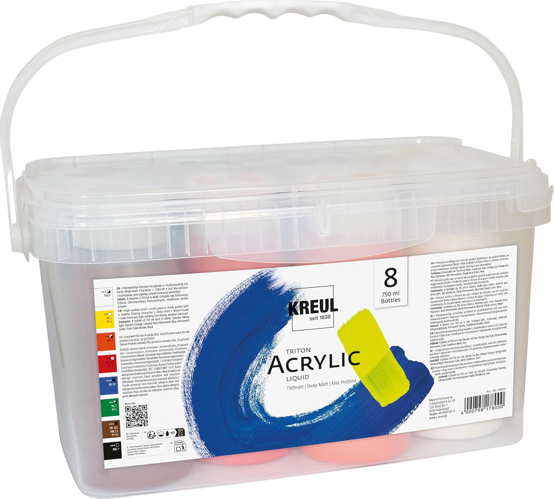 KREUL 17800 - Solo Goya Triton Acrylfarbe im Powerpack, Set mit 8 x 750 ml Farbe, in Studioqualität,