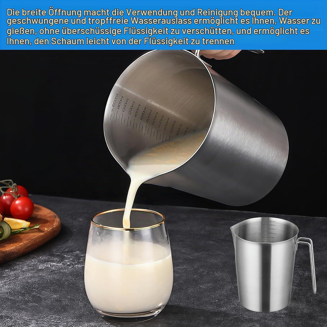 Messbecher Edelstahl 1500 ML, Milchkännchen Messkanne Mit Masseinheiten &amp; Griff, Edelstahlmessbecher