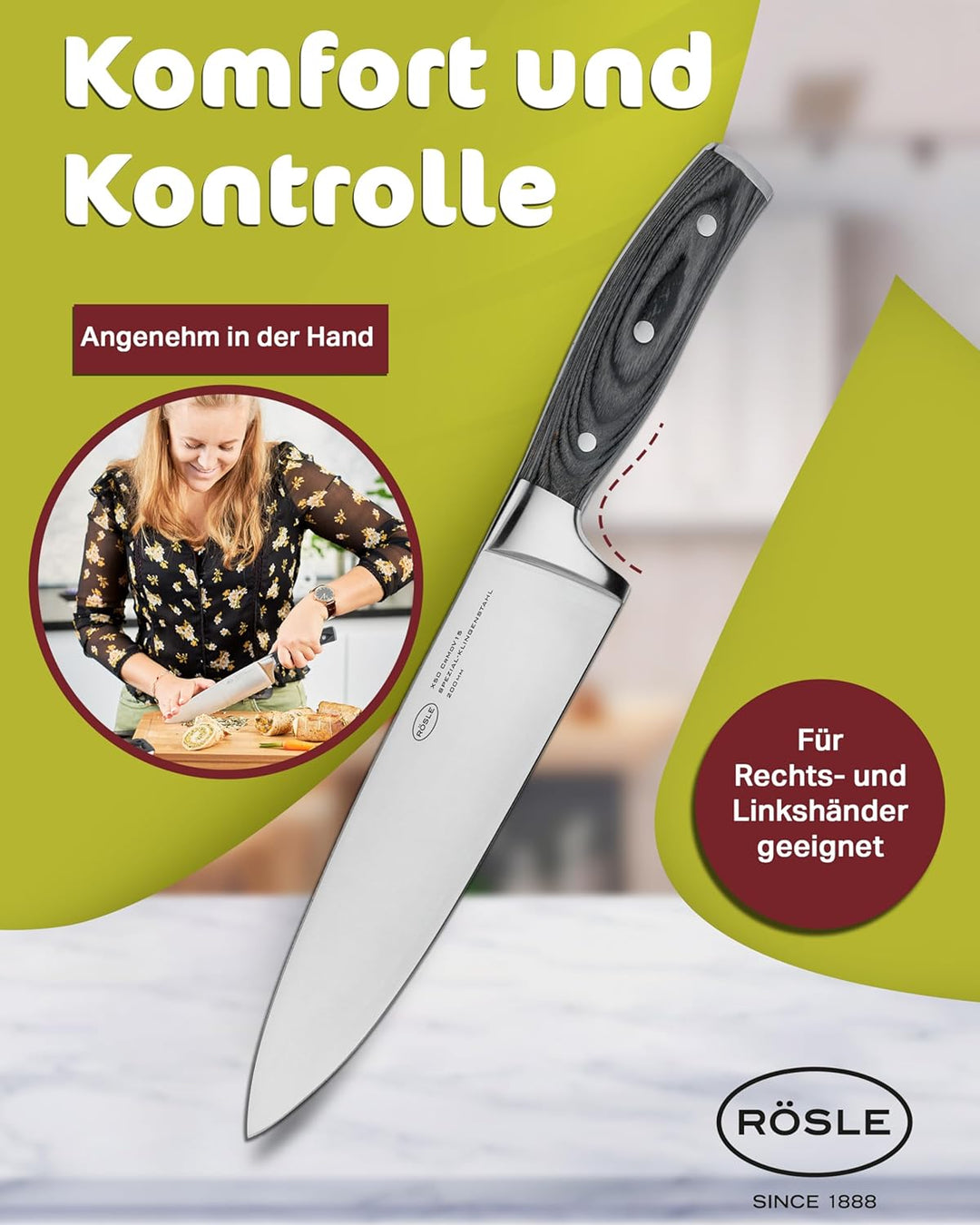 RÖSLE Kochmesser WOLFGREY 20 cm – Hochwertiges und scharfes Küchenmesser, universell einsetzbar für